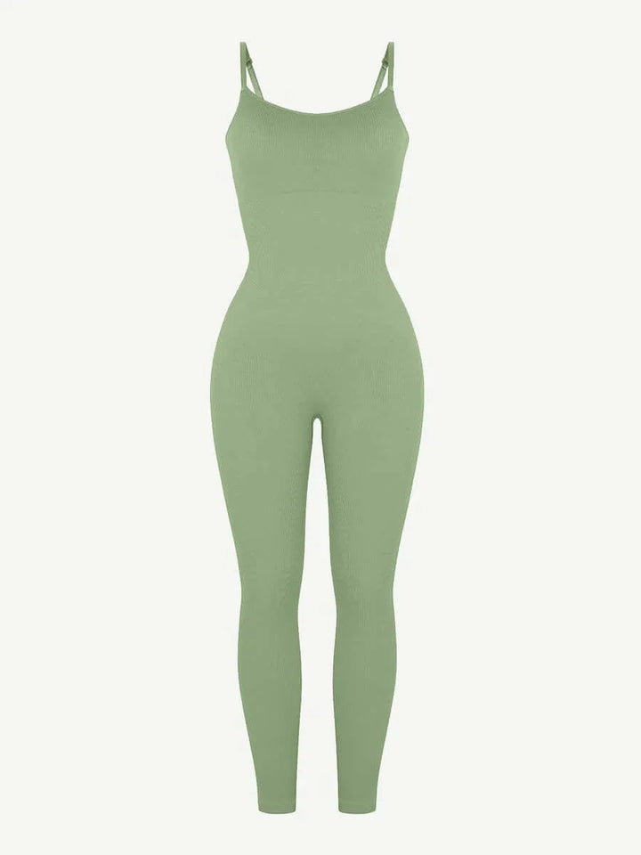 Valantomode | Ribbed Plus Size Bodycon Jumpsuit Shaper with Removable Padding