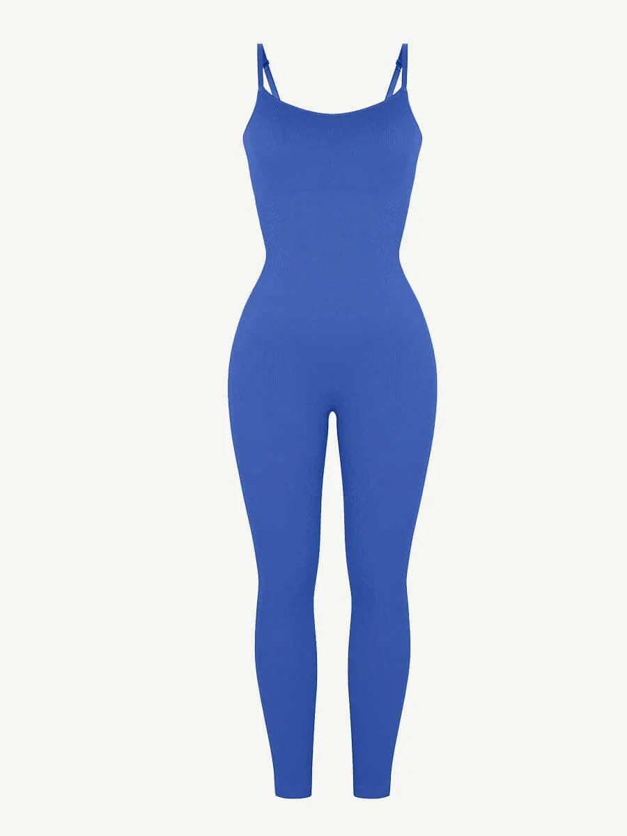 Valantomode | Ribbed Plus Size Bodycon Jumpsuit Shaper with Removable Padding
