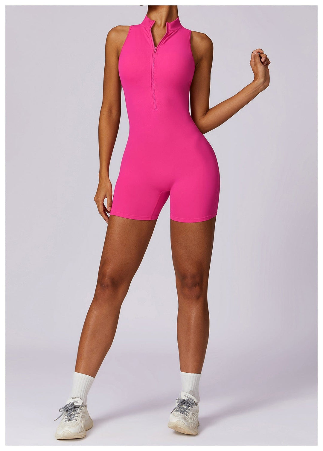 Valantomode | Zip-Up Sleeveless Athletic Shaping Jumpsuit