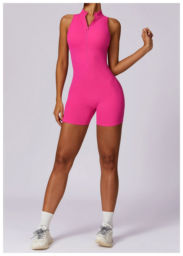 Valantomode | Zip-Up Sleeveless Athletic Shaping Jumpsuit