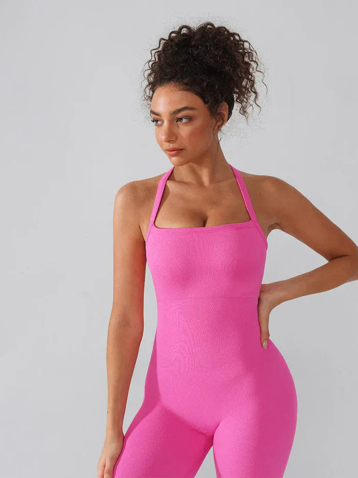 Valantomode | Seamless Yoga Bodysuit with Built-in Bra and Sculpted Butterfly Back