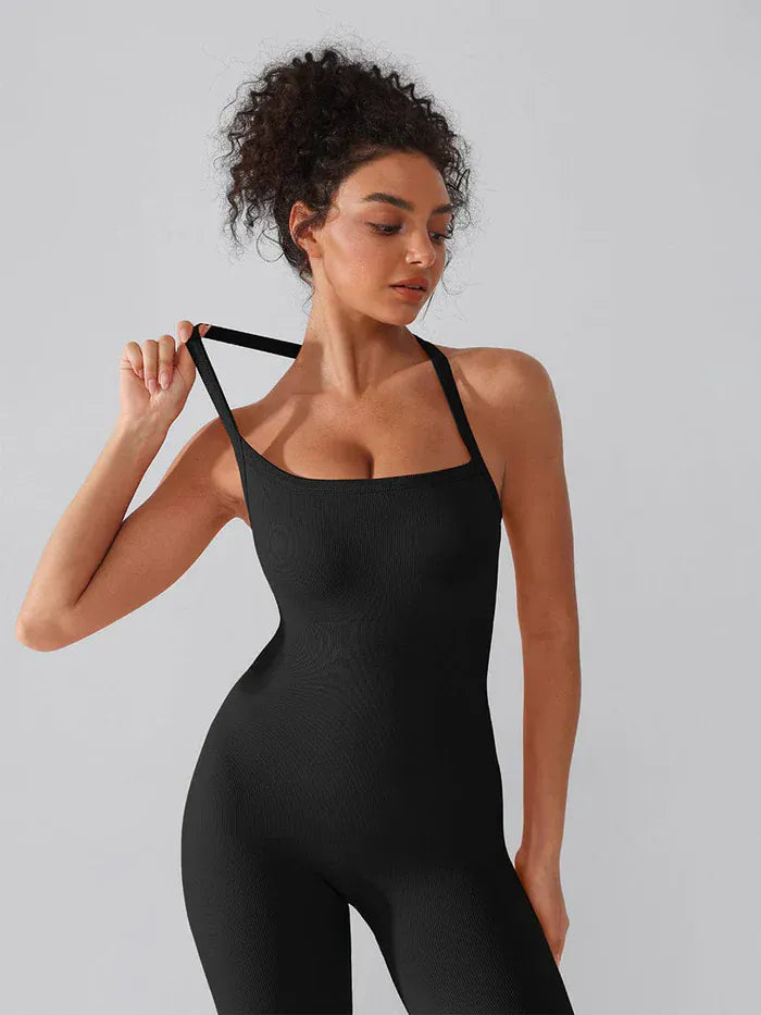 Valantomode | Seamless Yoga Bodysuit with Built-in Bra and Sculpted Butterfly Back