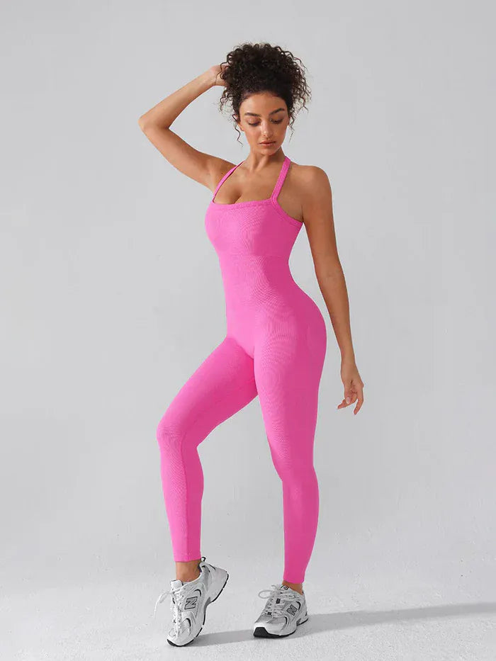 Valantomode | Seamless Yoga Bodysuit with Built-in Bra and Sculpted Butterfly Back