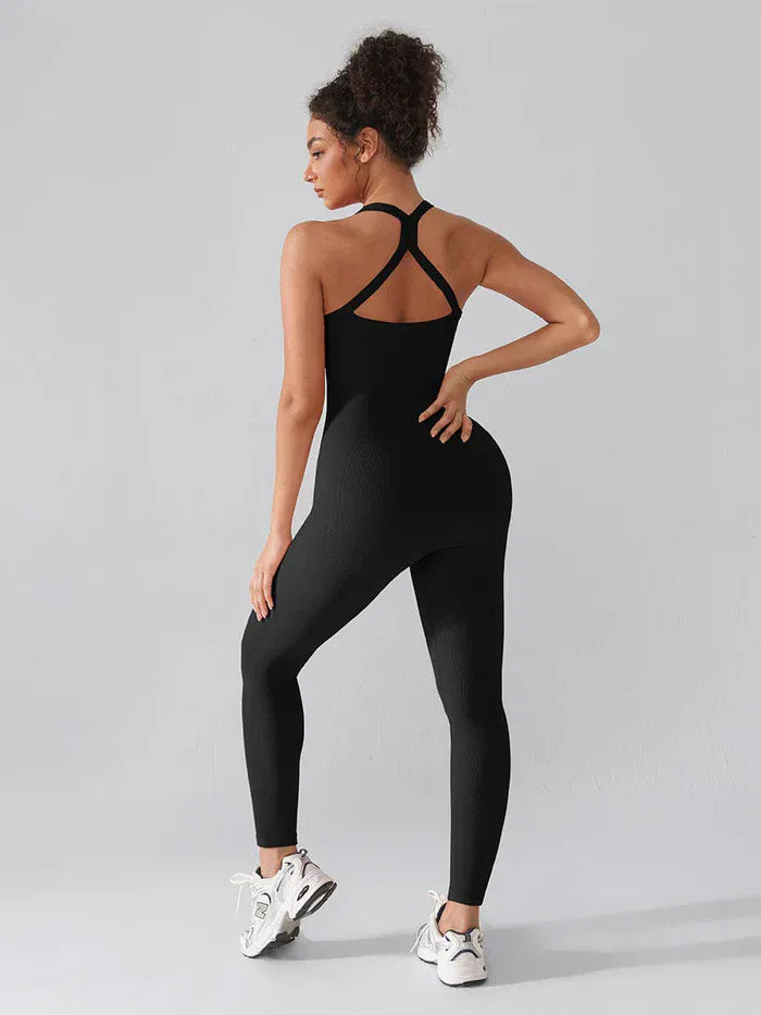 Valantomode | Seamless Yoga Bodysuit with Built-in Bra and Sculpted Butterfly Back