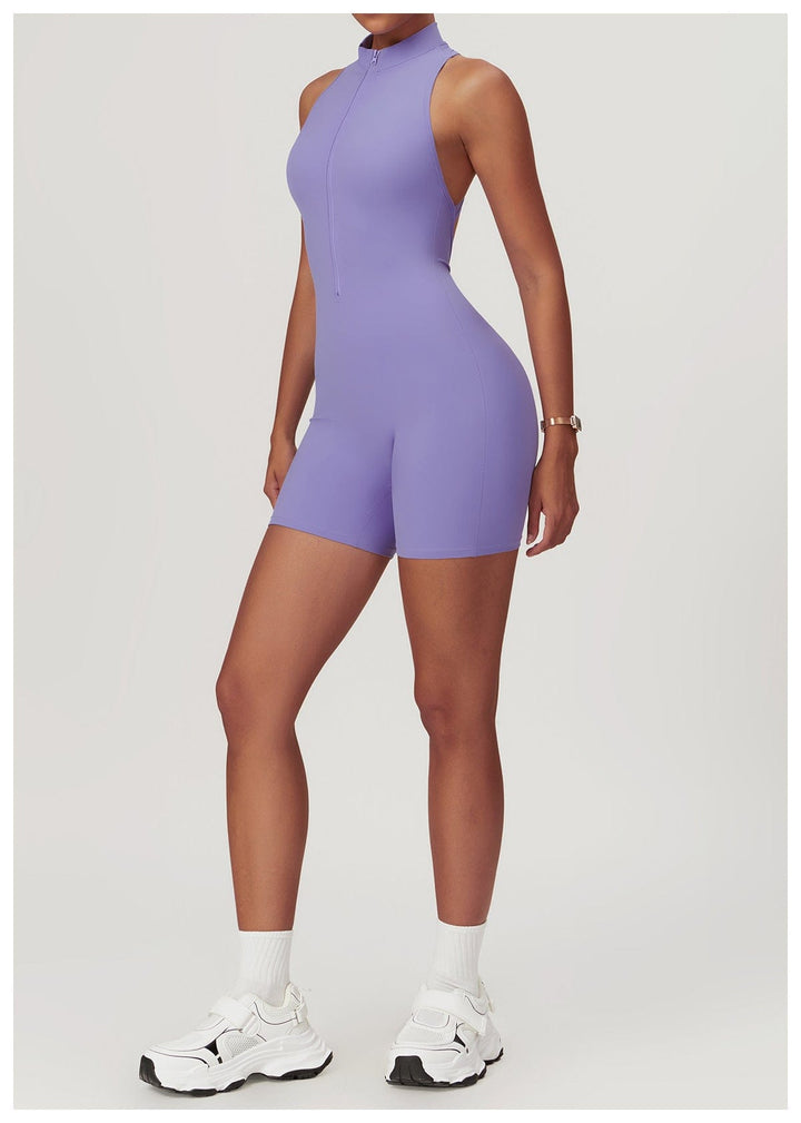 Valantomode | Zip-Up Sleeveless Athletic Shaping Jumpsuit
