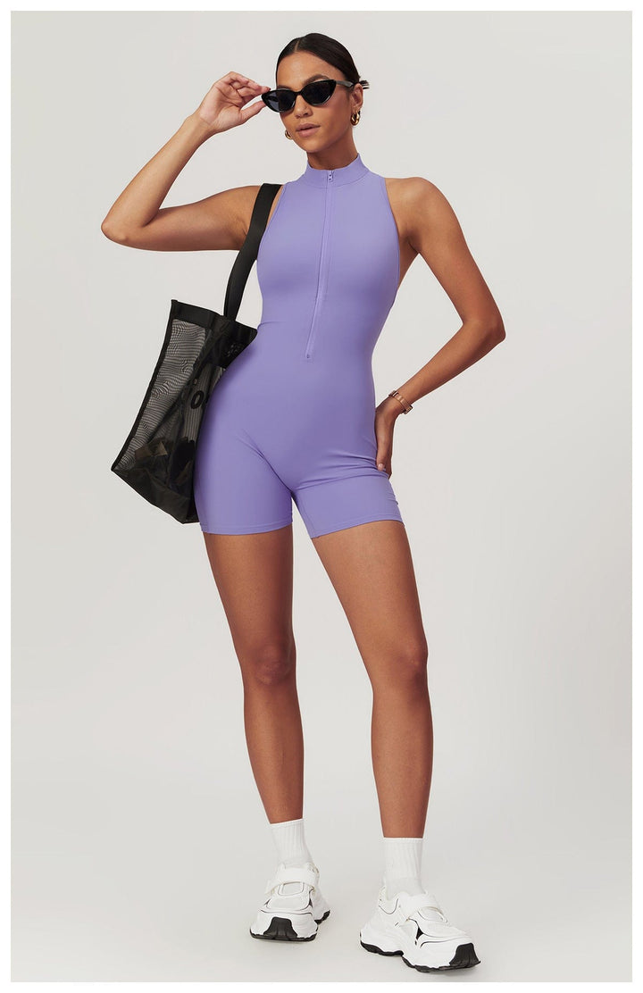 Valantomode | Zip-Up Sleeveless Athletic Shaping Jumpsuit