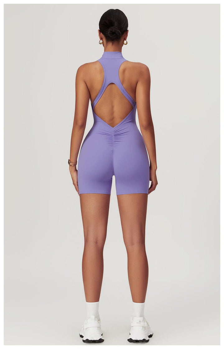 Valantomode | Zip-Up Sleeveless Athletic Shaping Jumpsuit