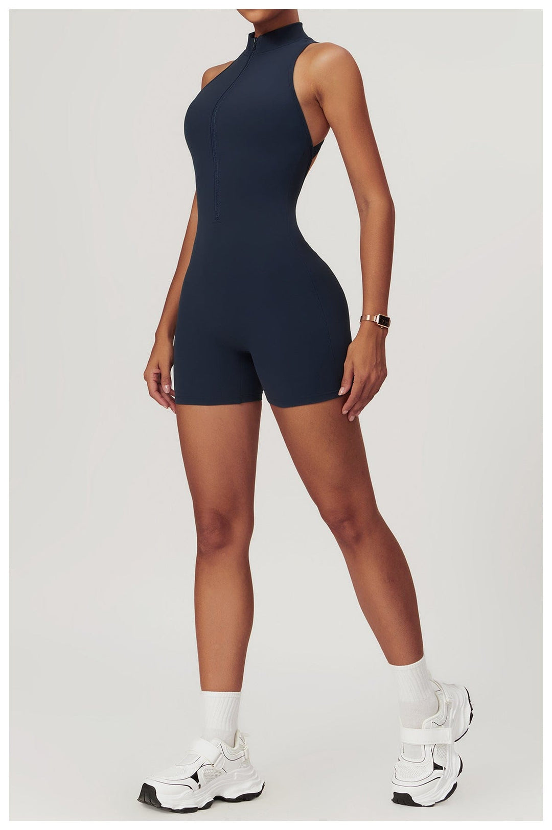 Valantomode | Zip-Up Sleeveless Athletic Shaping Jumpsuit