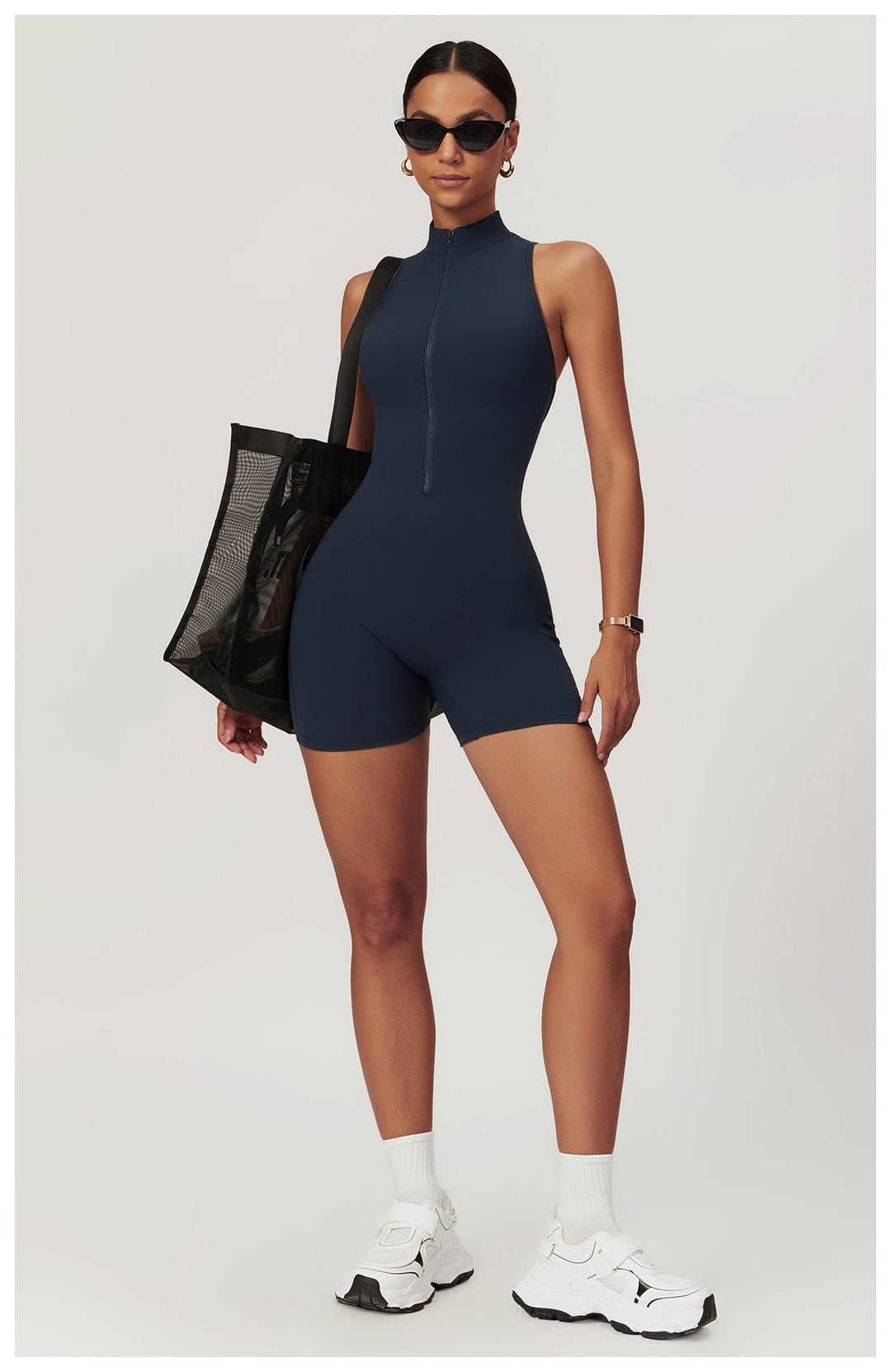 Valantomode | Zip-Up Sleeveless Athletic Shaping Jumpsuit