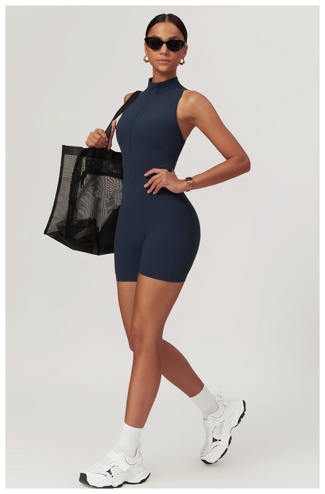 Valantomode | Zip-Up Sleeveless Athletic Shaping Jumpsuit