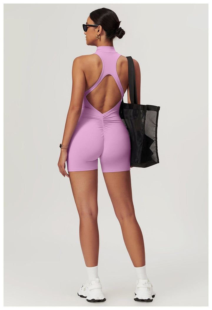 Valantomode | Zip-Up Sleeveless Athletic Shaping Jumpsuit