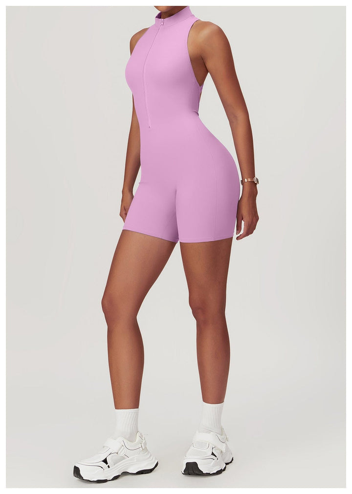 Valantomode | Zip-Up Sleeveless Athletic Shaping Jumpsuit