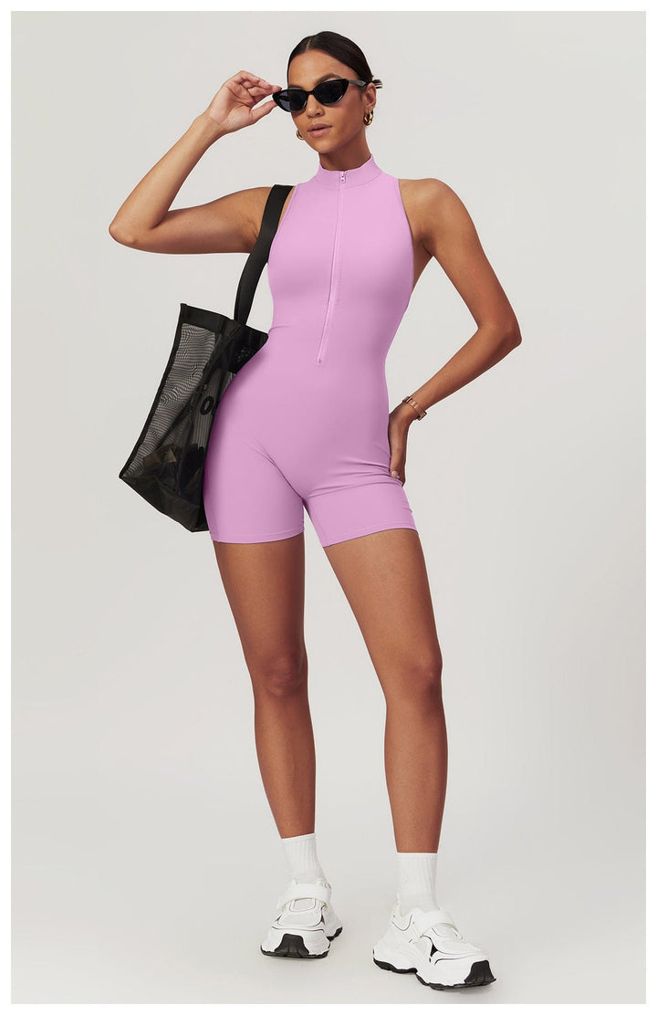Valantomode | Zip-Up Sleeveless Athletic Shaping Jumpsuit