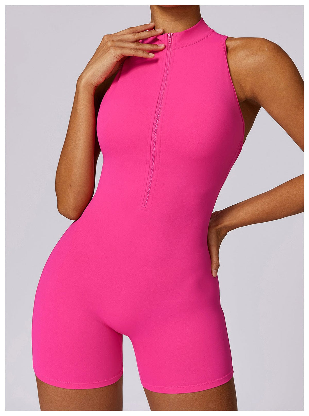 Valantomode | Zip-Up Sleeveless Athletic Shaping Jumpsuit