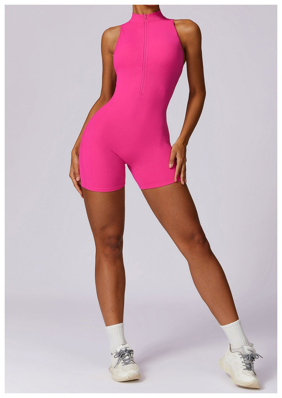 Valantomode | Zip-Up Sleeveless Athletic Shaping Jumpsuit