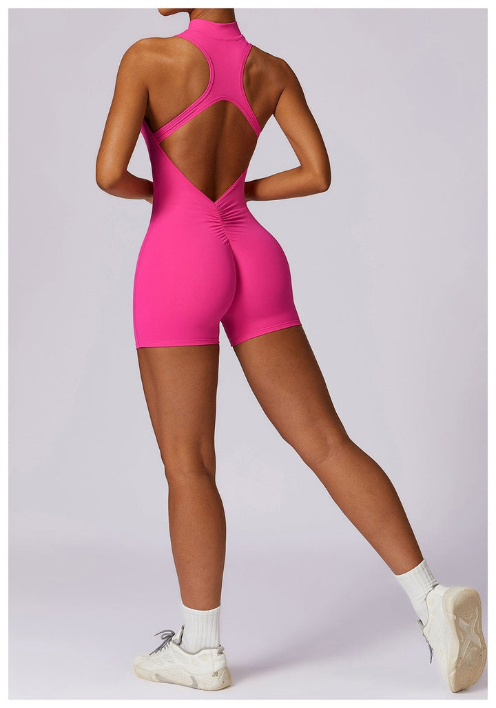 Valantomode | Zip-Up Sleeveless Athletic Shaping Jumpsuit