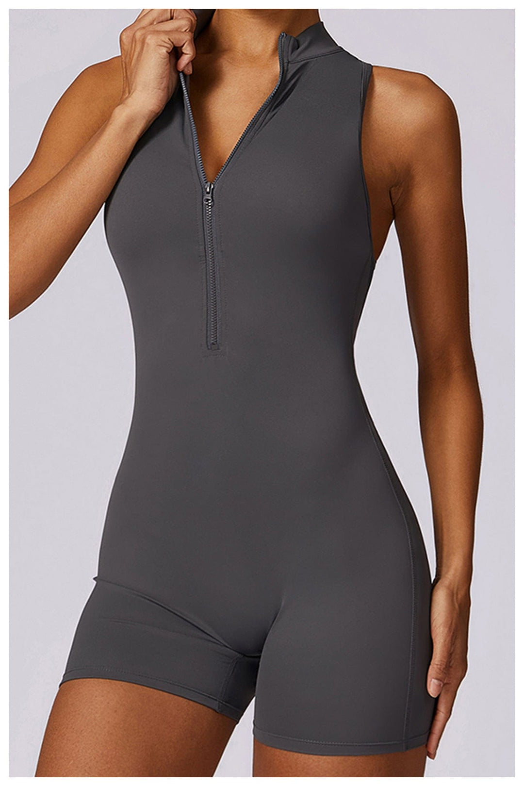 Valantomode | Zip-Up Sleeveless Athletic Shaping Jumpsuit