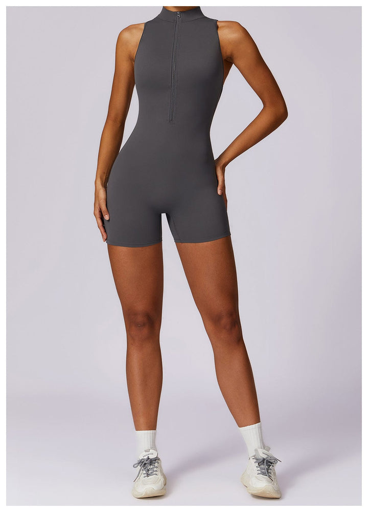 Valantomode | Zip-Up Sleeveless Athletic Shaping Jumpsuit