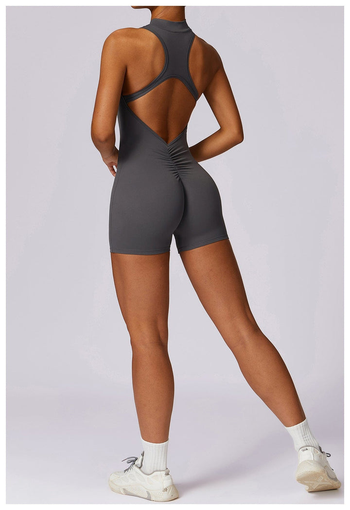 Valantomode | Zip-Up Sleeveless Athletic Shaping Jumpsuit