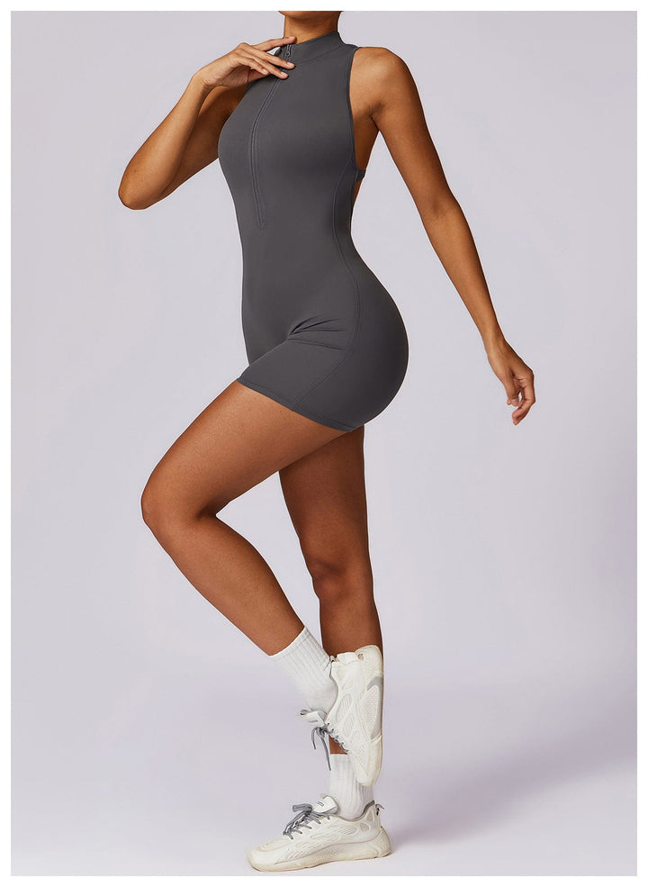 Valantomode | Zip-Up Sleeveless Athletic Shaping Jumpsuit