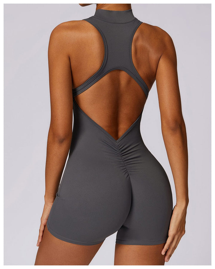 Valantomode | Zip-Up Sleeveless Athletic Shaping Jumpsuit