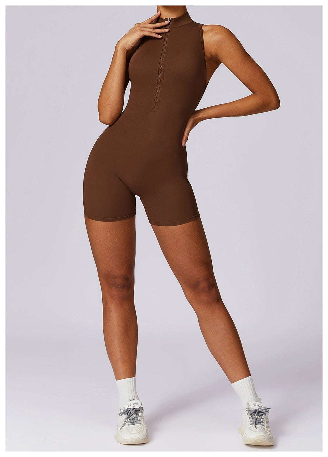 Valantomode | Zip-Up Sleeveless Athletic Shaping Jumpsuit