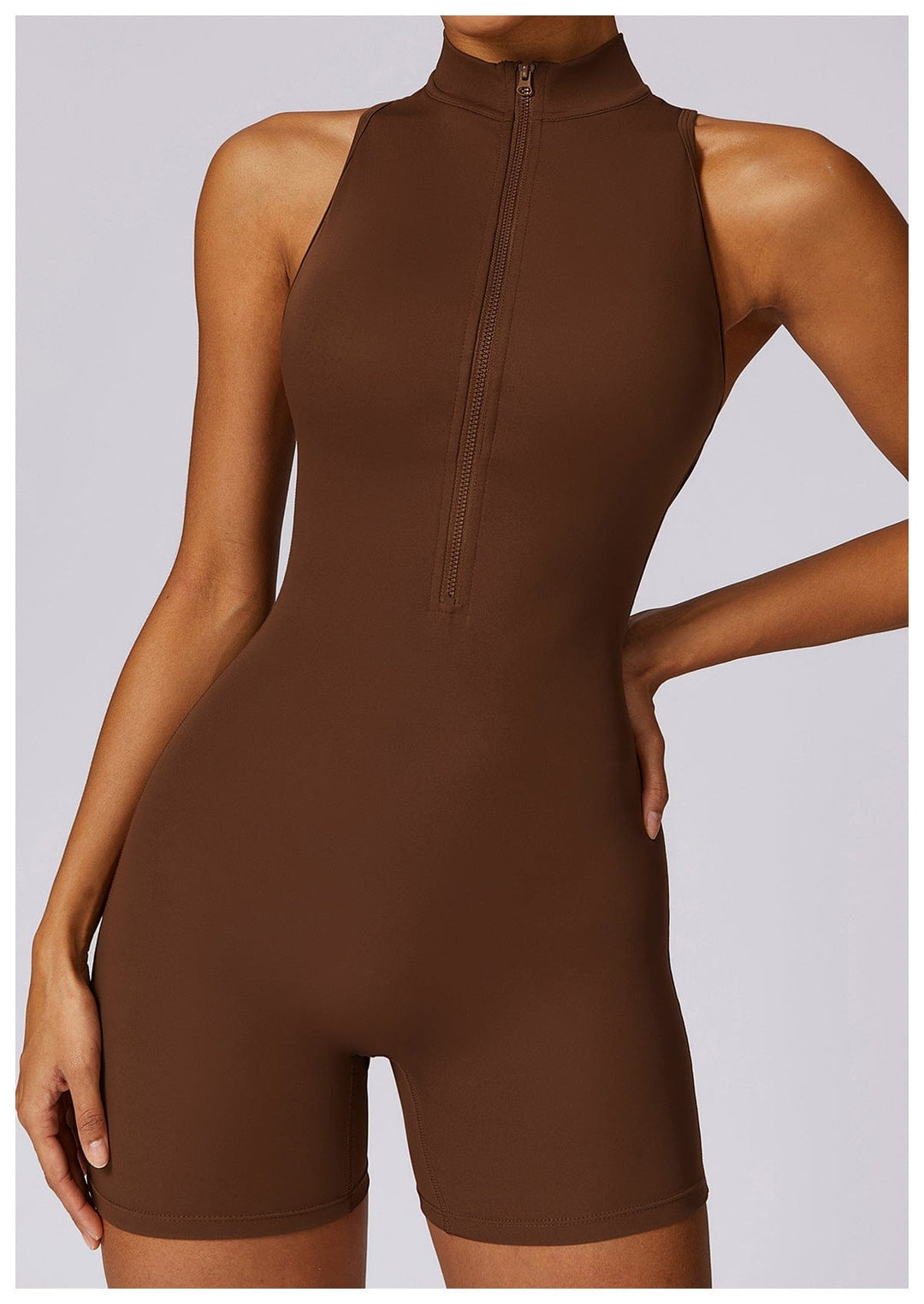 Valantomode | Zip-Up Sleeveless Athletic Shaping Jumpsuit