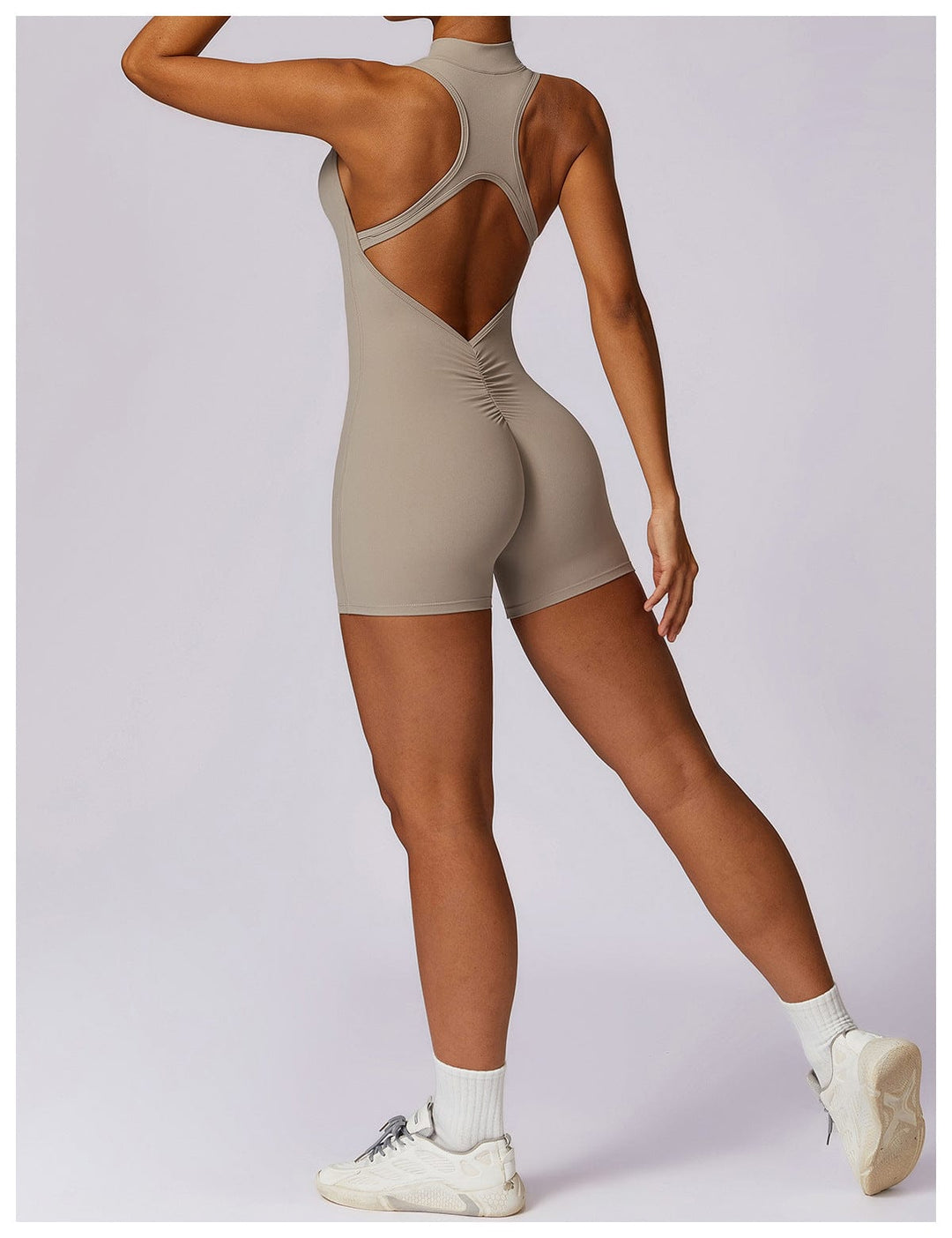 Valantomode | Zip-Up Sleeveless Athletic Shaping Jumpsuit