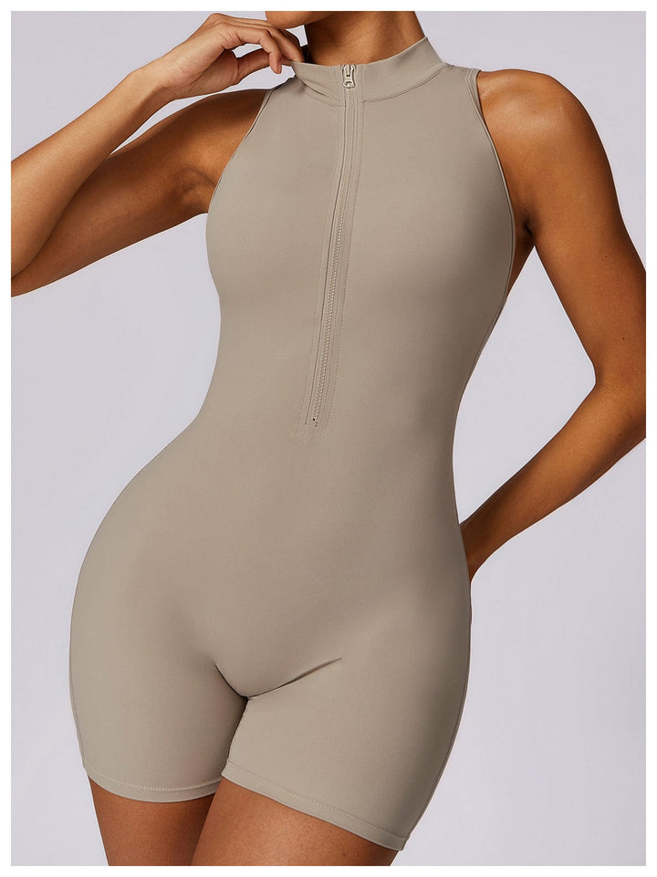 Valantomode | Zip-Up Sleeveless Athletic Shaping Jumpsuit
