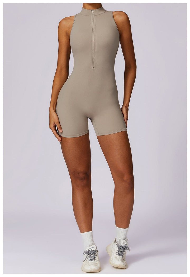 Valantomode | Zip-Up Sleeveless Athletic Shaping Jumpsuit