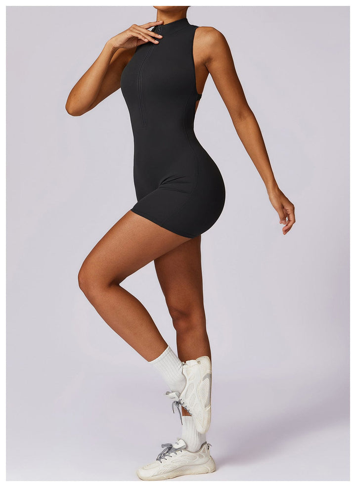Valantomode | Zip-Up Sleeveless Athletic Shaping Jumpsuit