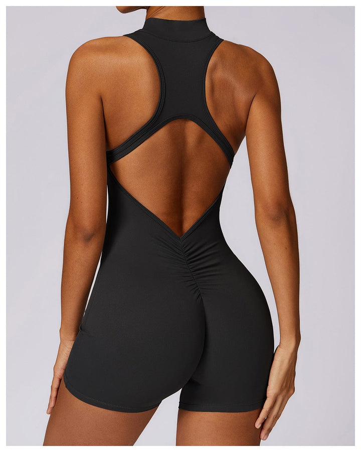 Valantomode | Zip-Up Sleeveless Athletic Shaping Jumpsuit