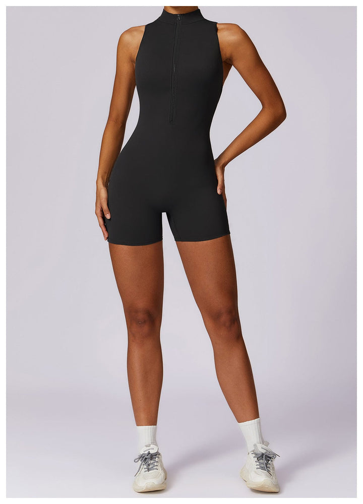 Valantomode | Zip-Up Sleeveless Athletic Shaping Jumpsuit