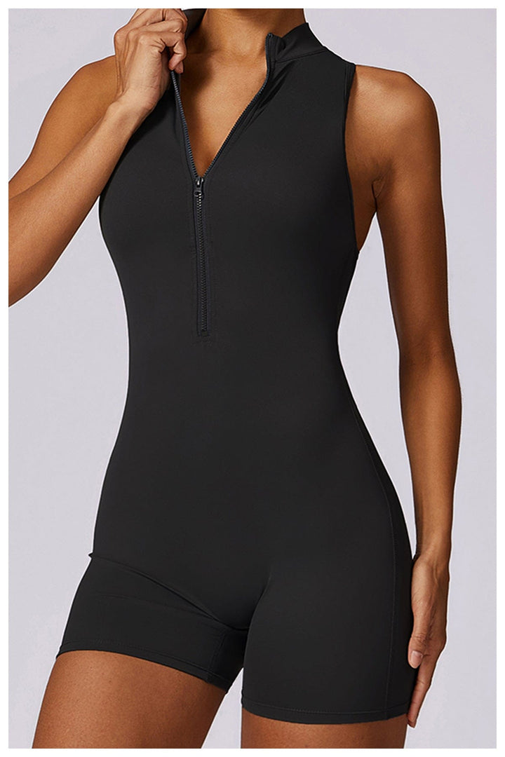 Valantomode | Zip-Up Sleeveless Athletic Shaping Jumpsuit