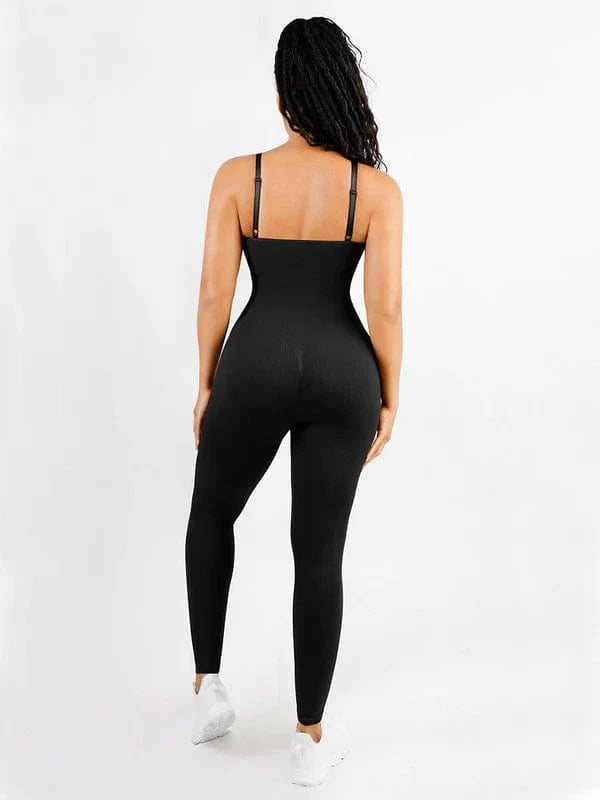 Valantomode | Ribbed Plus Size Bodycon Jumpsuit Shaper with Removable Padding