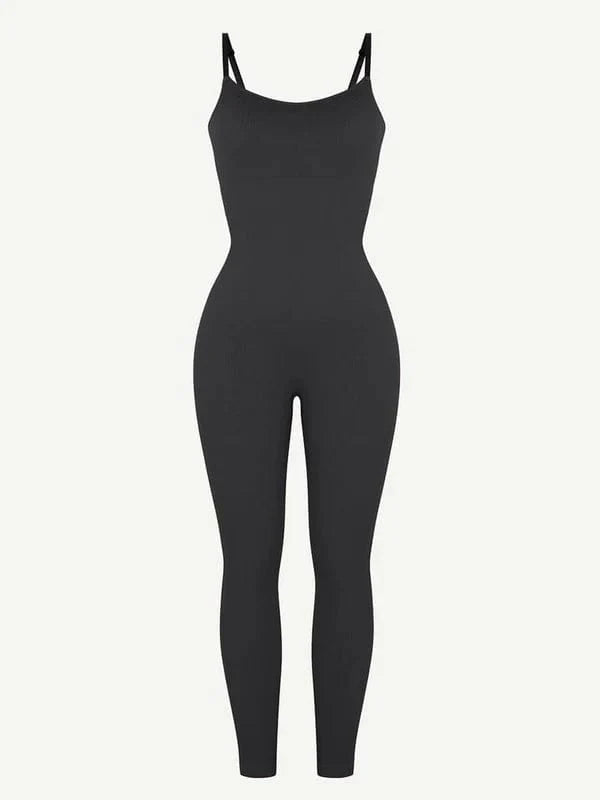 Valantomode | Ribbed Plus Size Bodycon Jumpsuit Shaper with Removable Padding