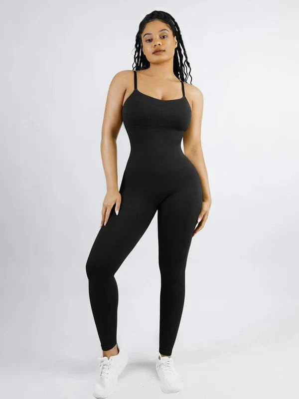 Valantomode | Ribbed Plus Size Bodycon Jumpsuit Shaper with Removable Padding