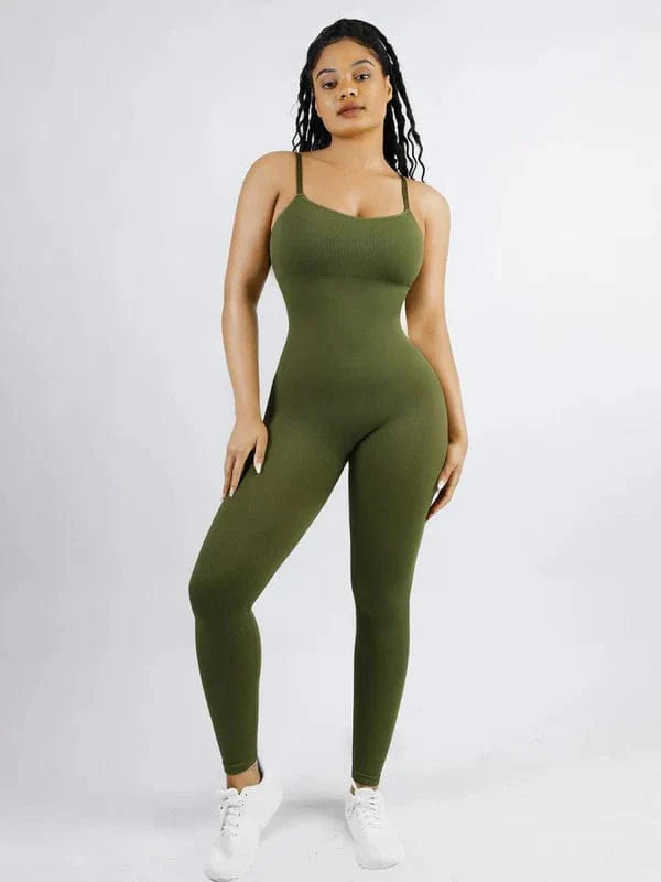 Valantomode | Ribbed Plus Size Bodycon Jumpsuit Shaper with Removable Padding