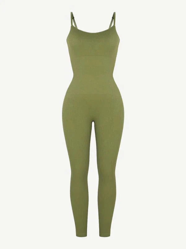 Valantomode | Ribbed Plus Size Bodycon Jumpsuit Shaper with Removable Padding