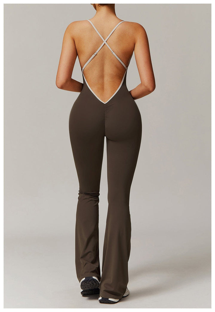 Valantomode | Flared Cross-Back Shaping Jumpsuit for Women with Tummy Control