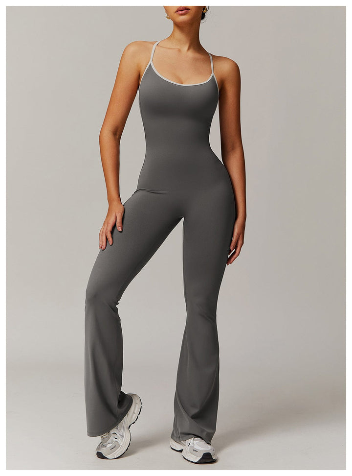Valantomode | Flared Cross-Back Shaping Jumpsuit for Women with Tummy Control