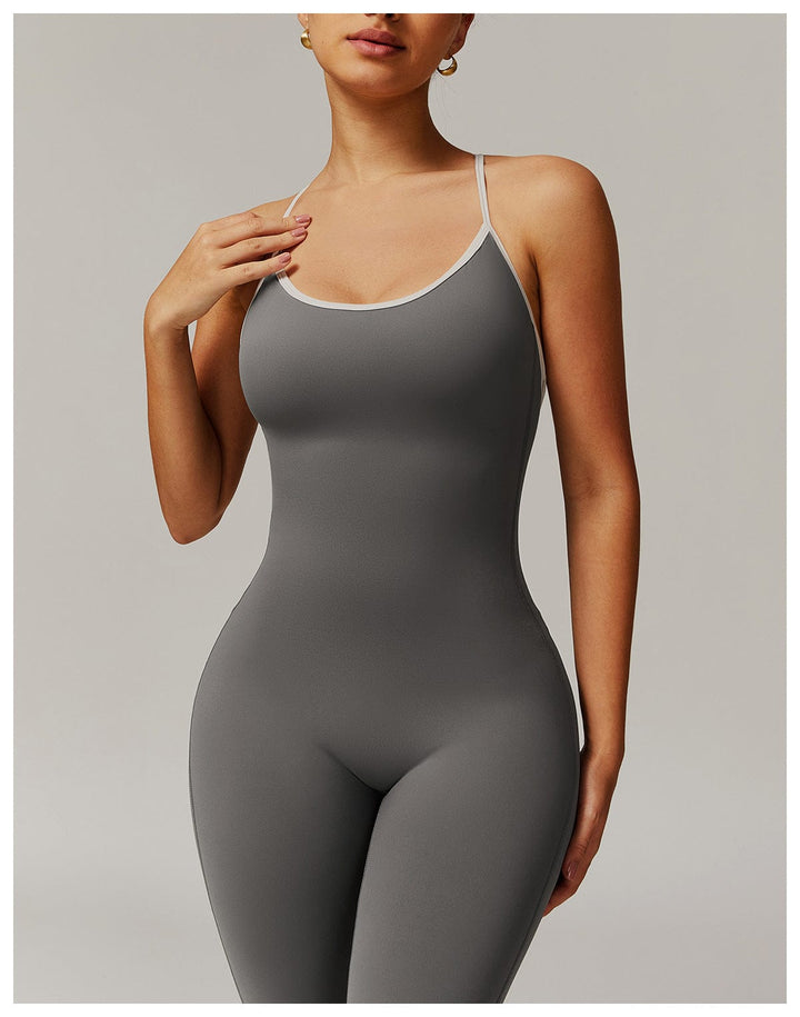 Valantomode | Flared Cross-Back Shaping Jumpsuit for Women with Tummy Control