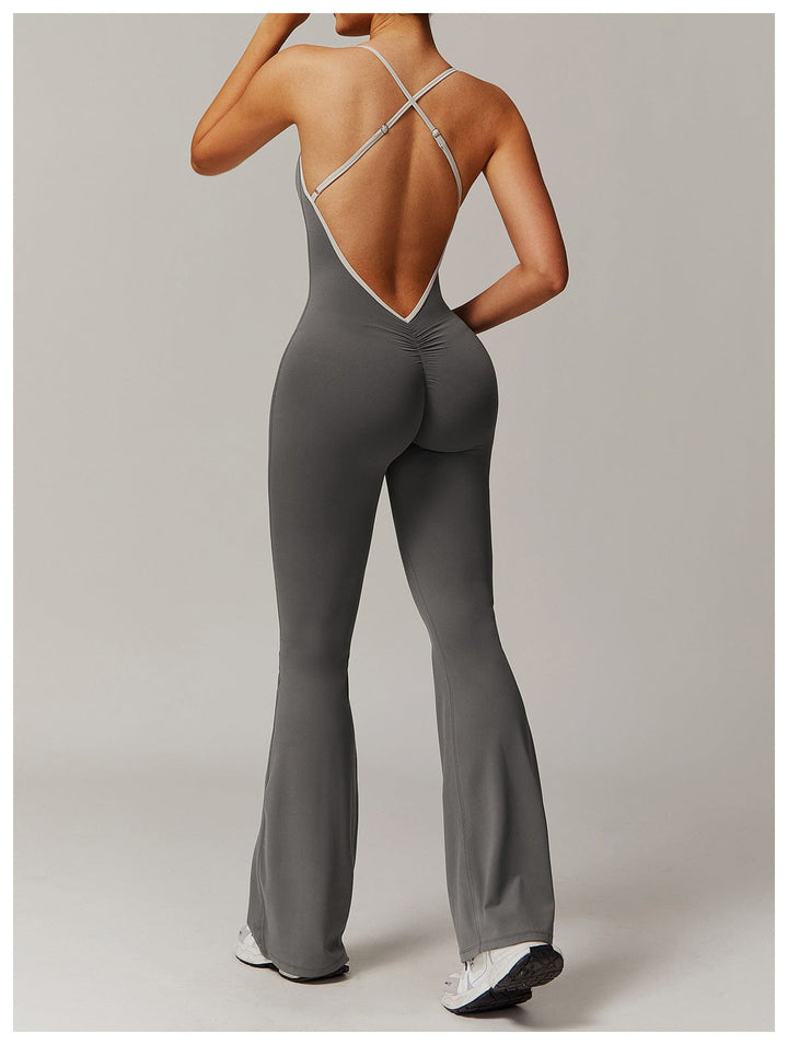 Valantomode | Flared Cross-Back Shaping Jumpsuit for Women with Tummy Control