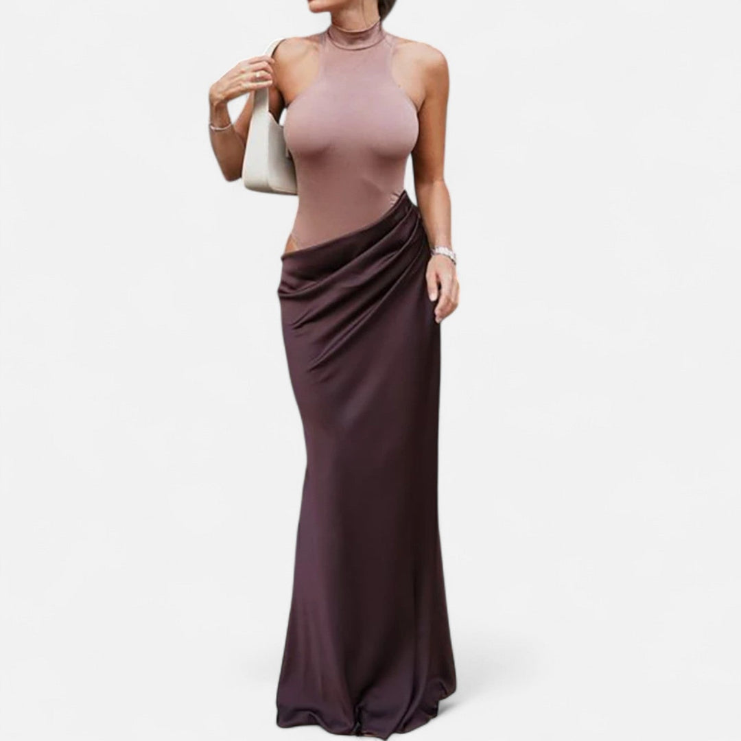 Valantomode | Women’s Satin Cut-Out Maxi Dress Silky Grace Sculpted Elegance