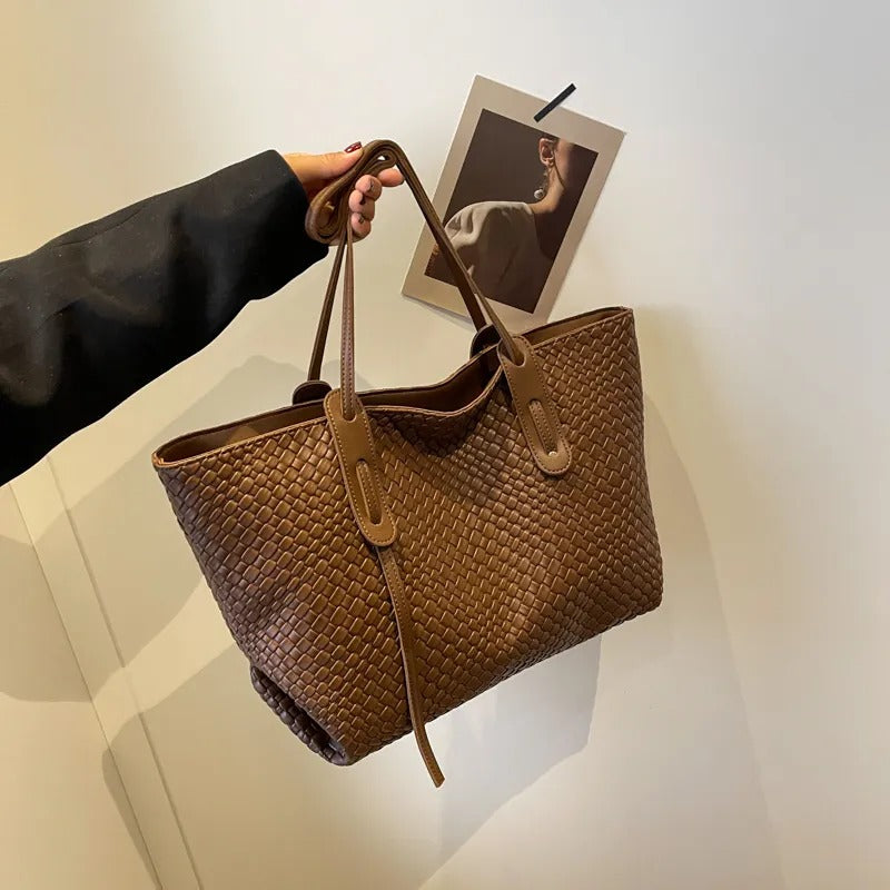 Valantomode | The Veridian Lattice Executive – Women's Premium Woven Vegan Leather Business Tote