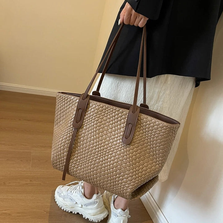 Valantomode | The Veridian Lattice Executive – Women's Premium Woven Vegan Leather Business Tote
