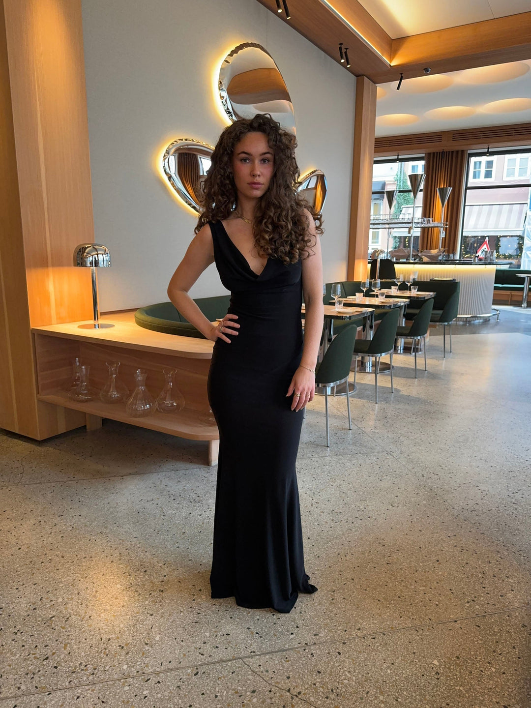 Valantomode | Elegant Black Deep V-Neck Evening Dress for Glamorous Nights
