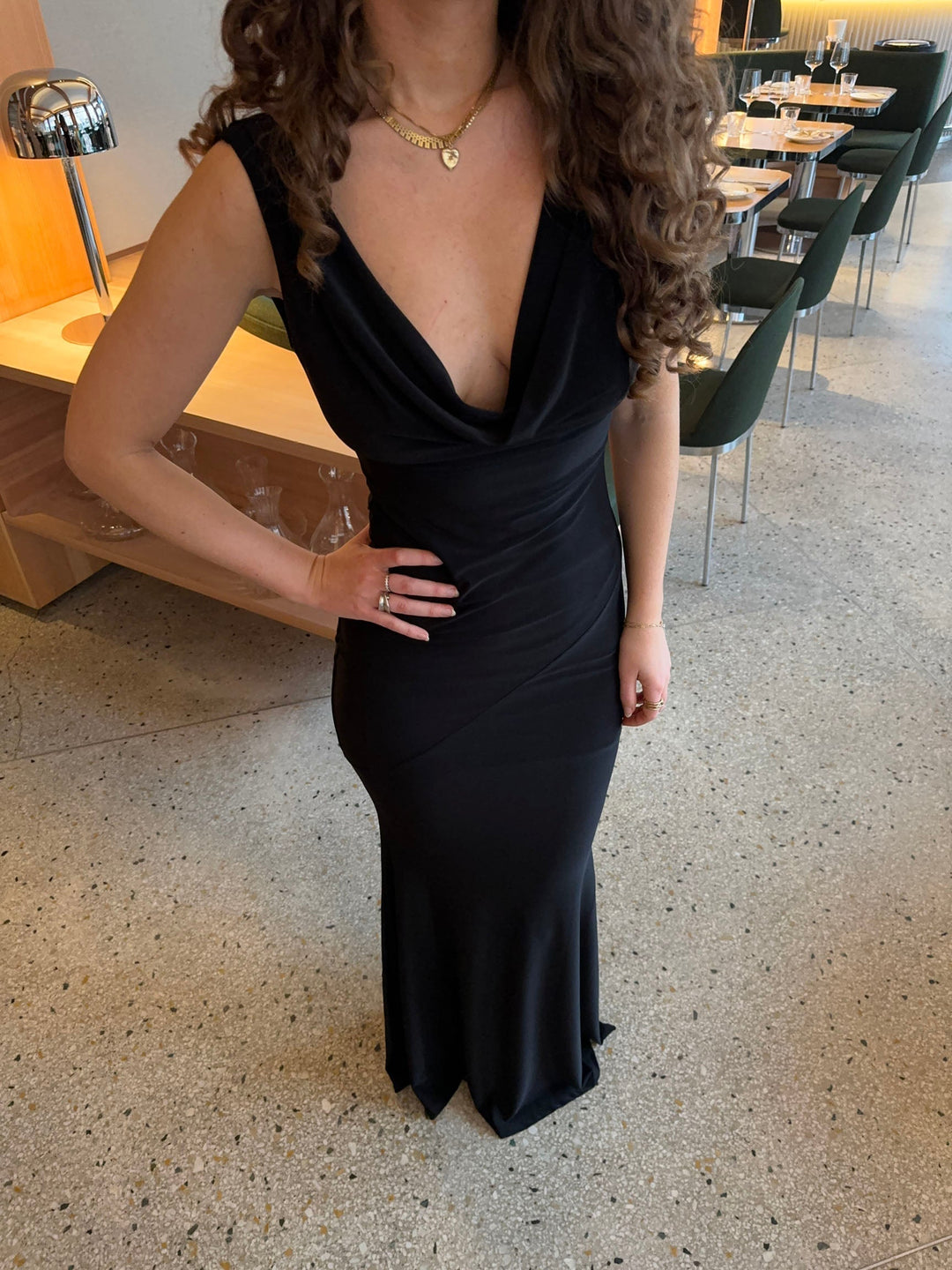 Valantomode | Elegant Black Deep V-Neck Evening Dress for Glamorous Nights