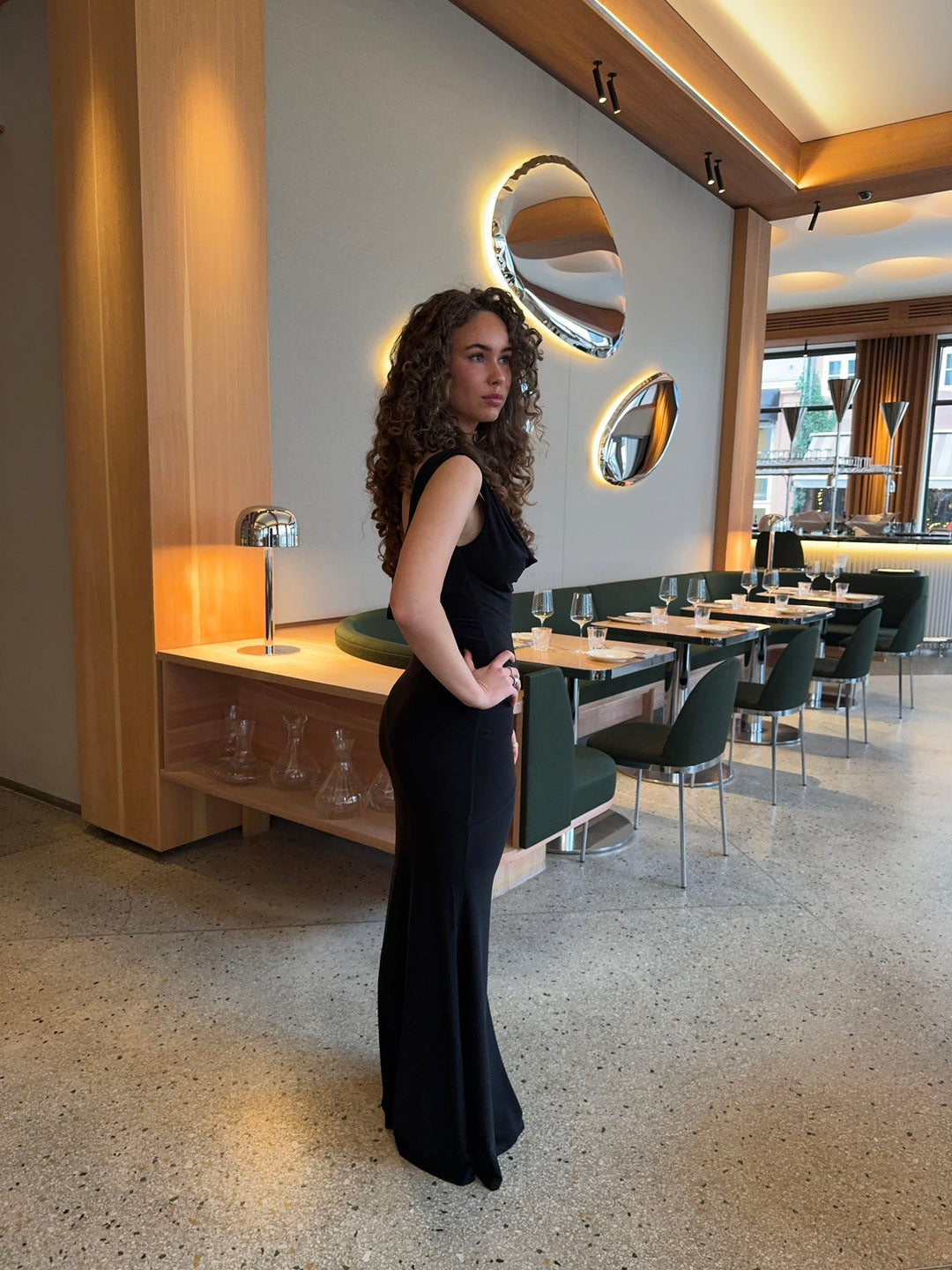 Valantomode | Elegant Black Deep V-Neck Evening Dress for Glamorous Nights