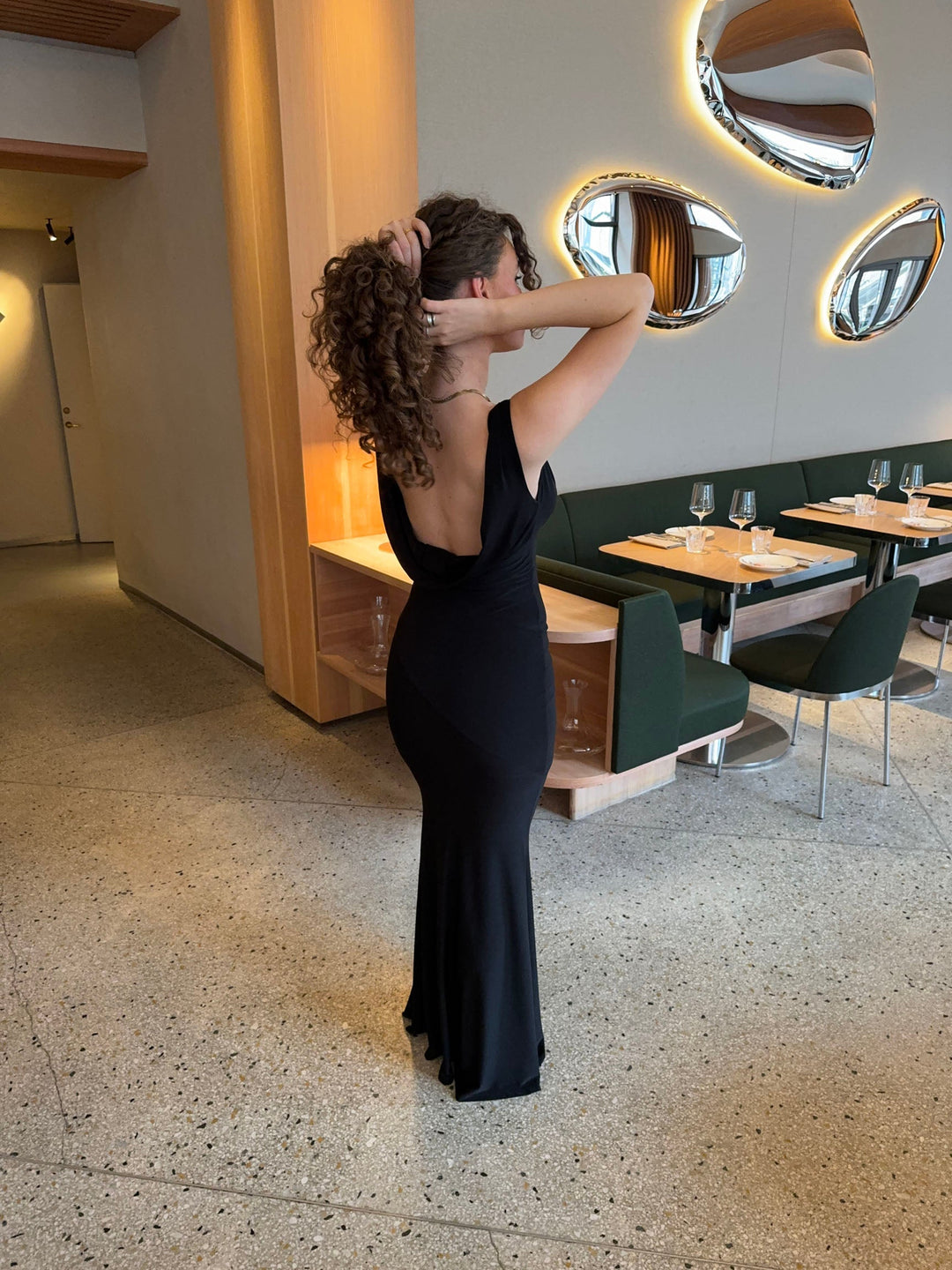 Valantomode | Elegant Black Deep V-Neck Evening Dress for Glamorous Nights